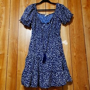 Ruffled, puff sleeve short dress by Blush Size Med navy/white